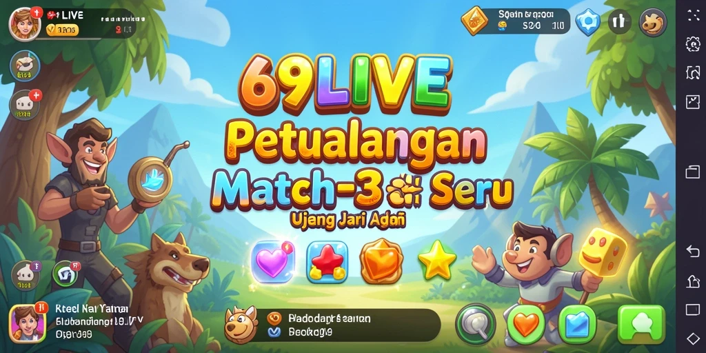Screenshot gameplay 69LIVE menunjukkan aksi seru mencocokkan item.