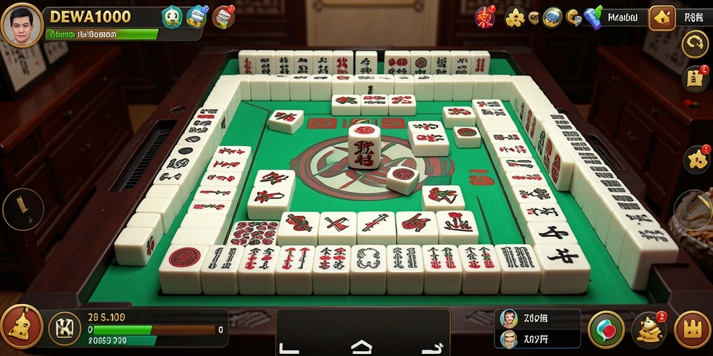 Tangkapan layar DEWA1000 menunjukkan gameplay Mahjong yang menarik.