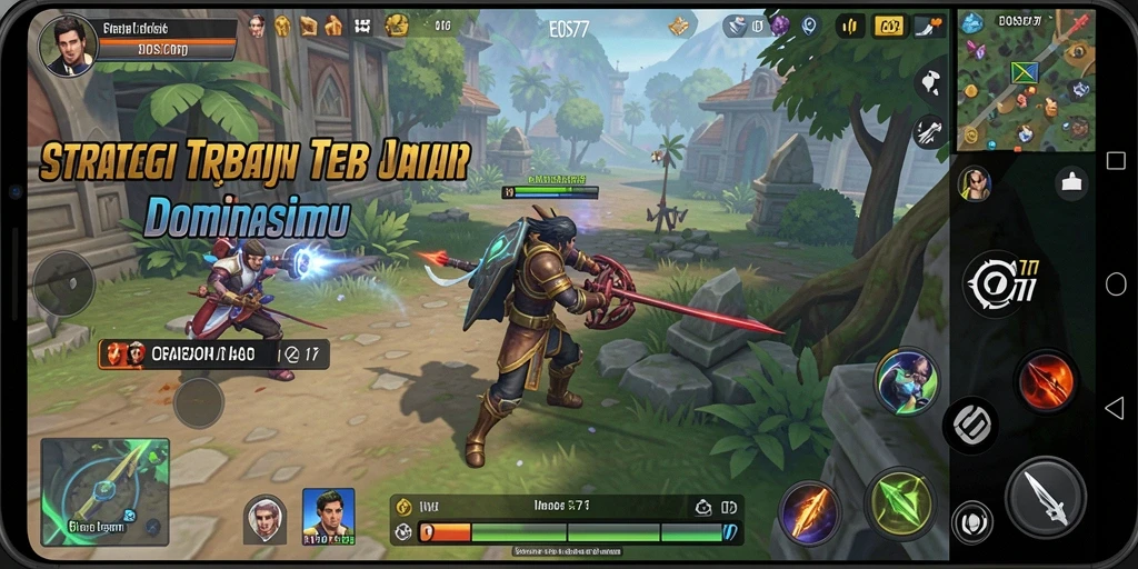 Screenshot utama menunjukkan strategi pertempuran yang intens dalam EOS77.