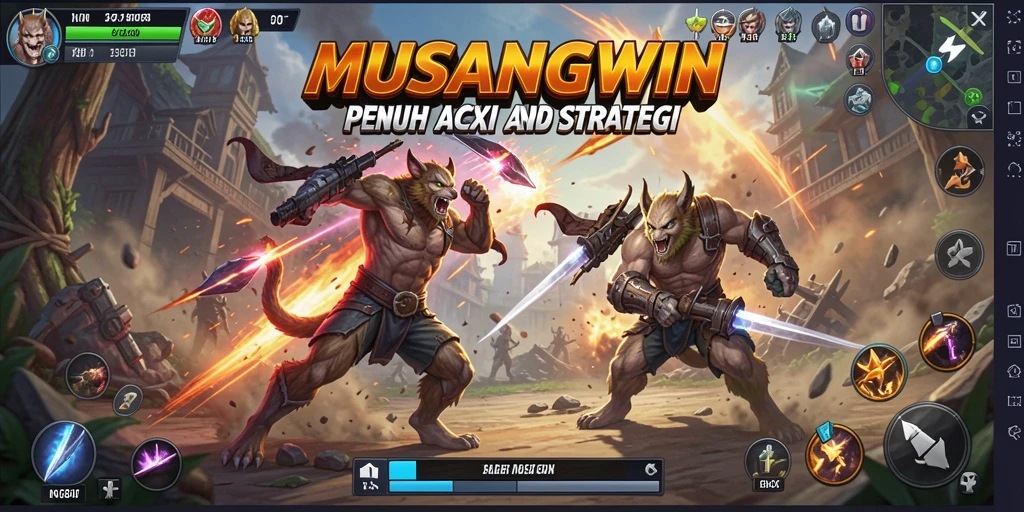 Gameplay intens di MUSANGWIN menampilkan pertarungan seru.