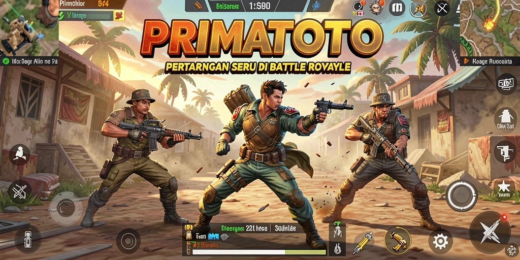Screenshot PRIMATOTO menampilkan aksi seru dalam pertempuran Battle Royale.