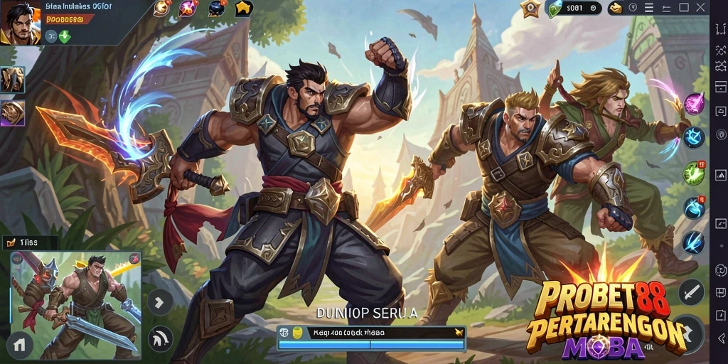 Screenshot PROBET88 menunjukkan aksi seru dalam pertempuran MOBA.