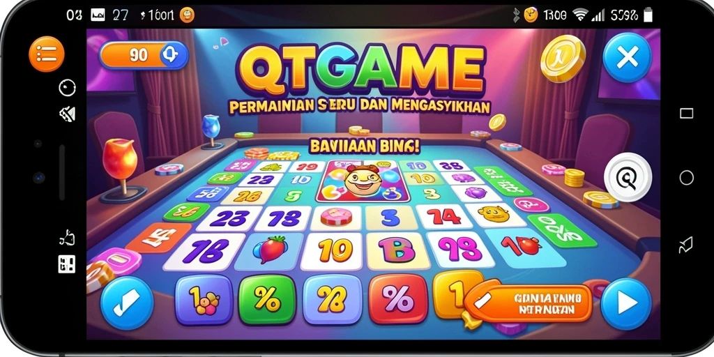 Tampilan gameplay seru dalam QTGAME dengan suasana Bingo yang menarik.