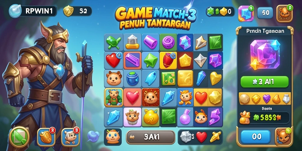 Screenshot gameplay RPWIN1 menampilkan aksi mencocokkan item yang seru.