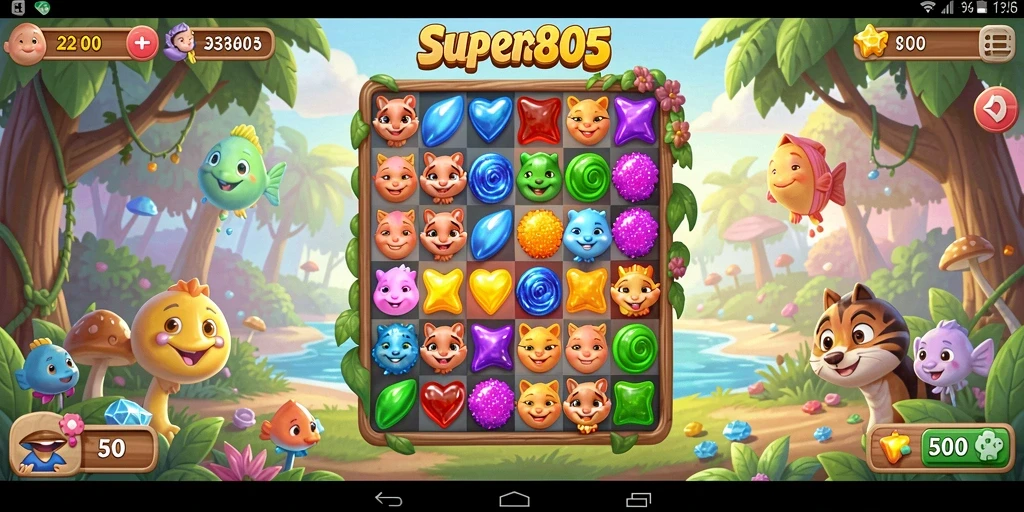 Screenshot SUPER805 menunjukkan gameplay seru yang penuh warna.