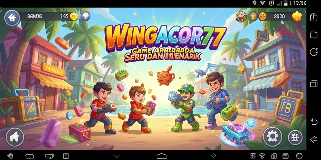 Tampilan gameplay utama WINGACOR77 dengan aksi Arcade penuh warna.